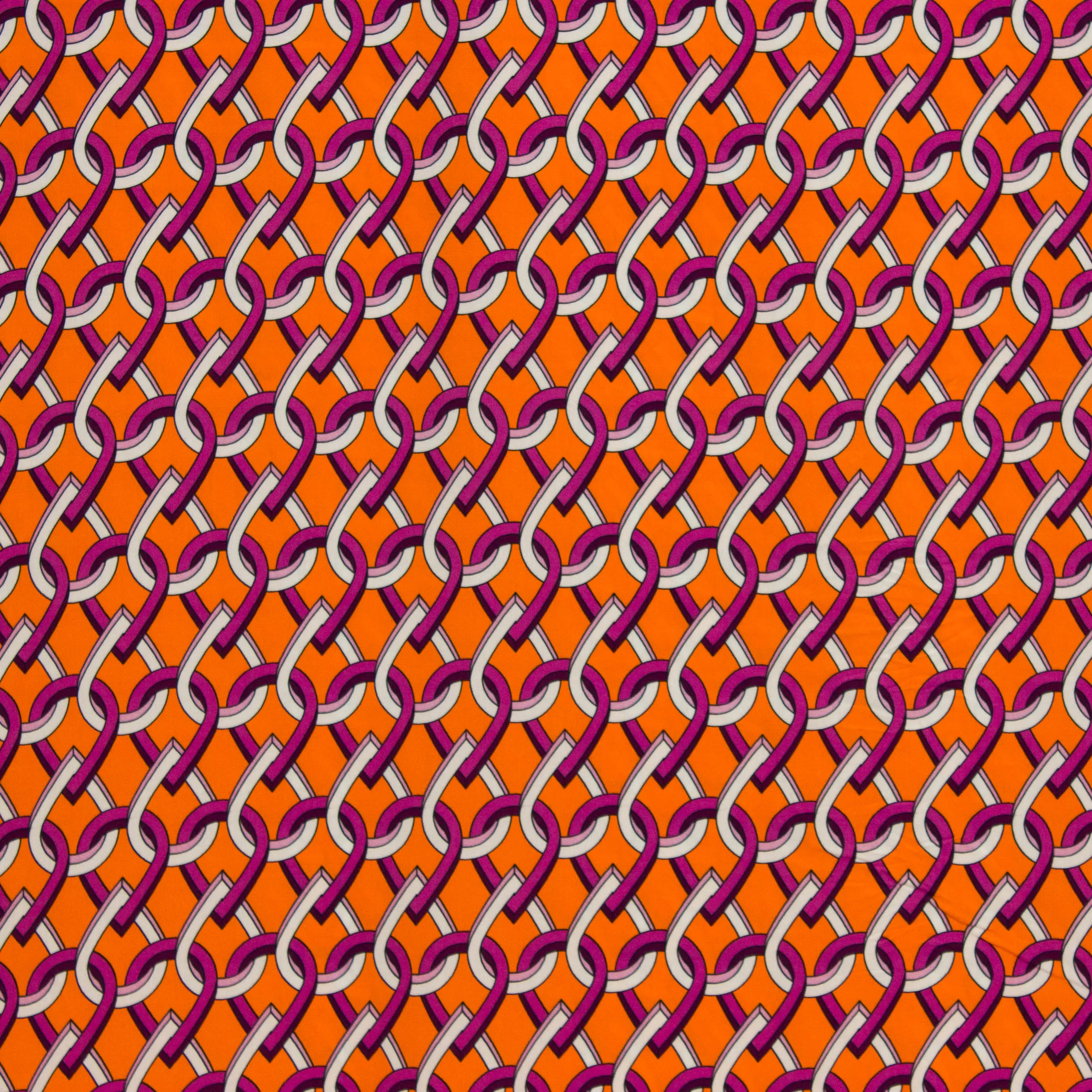 Viscose oranje met paars-wit kettingpatroon